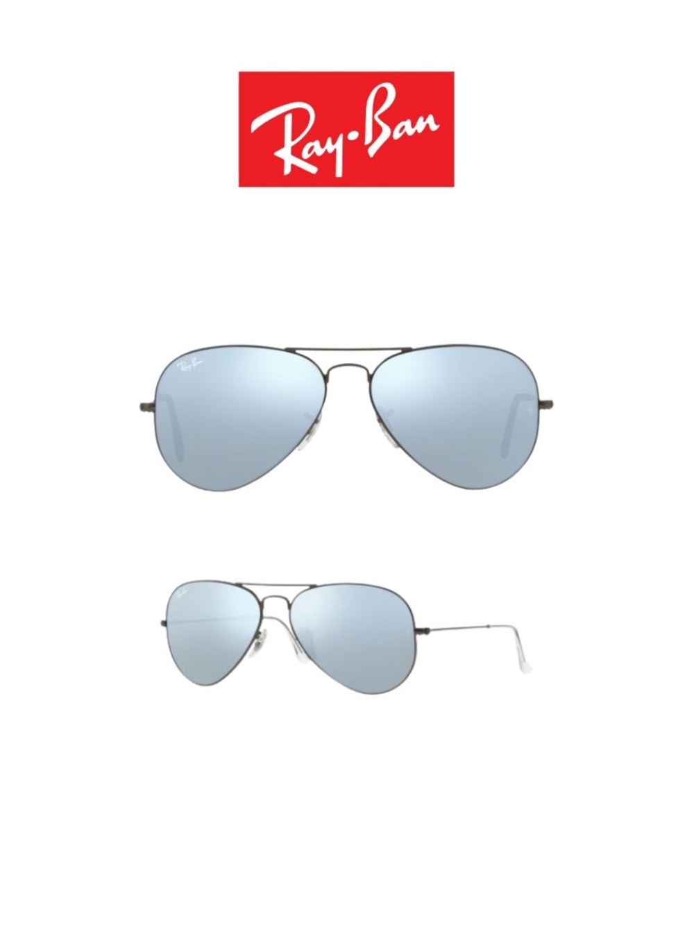 Ray-Ban Aviator Large Metal Matte Gunmetal/Green Silver Mirror Sunglasses AS IS
